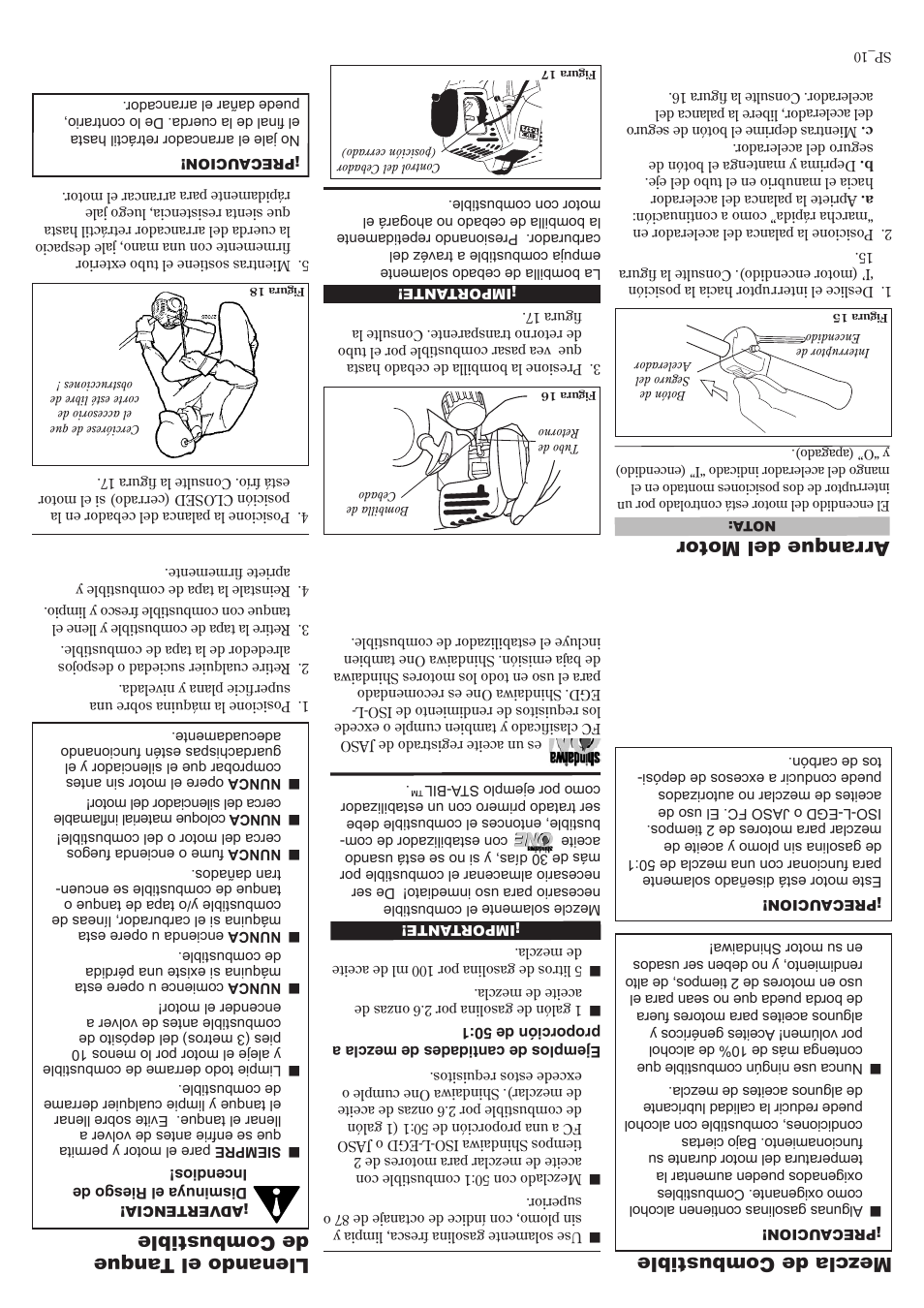 Mezcla de combustible | Shindaiwa 81010 User Manual | Page 31 / 40