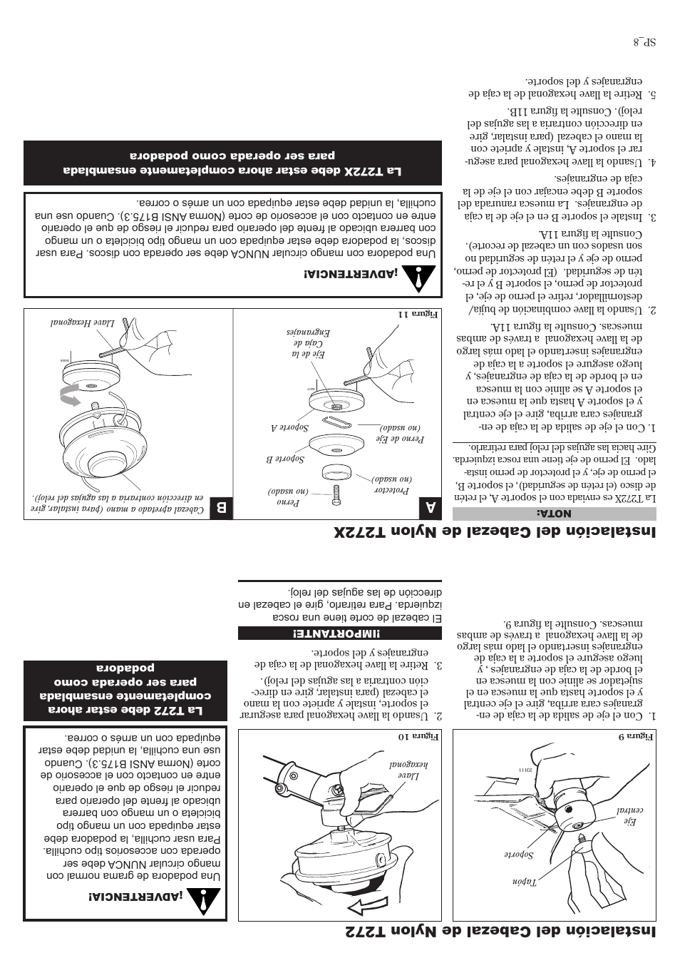 Instalación del cabezal de nylon t272x a, Instalación del cabezal de nylon t272 | Shindaiwa 81010 User Manual | Page 33 / 40