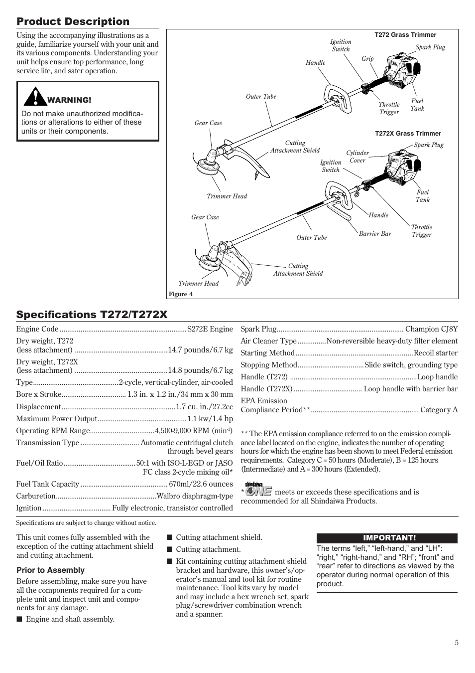 Product description | Shindaiwa 81010 User Manual | Page 5 / 40