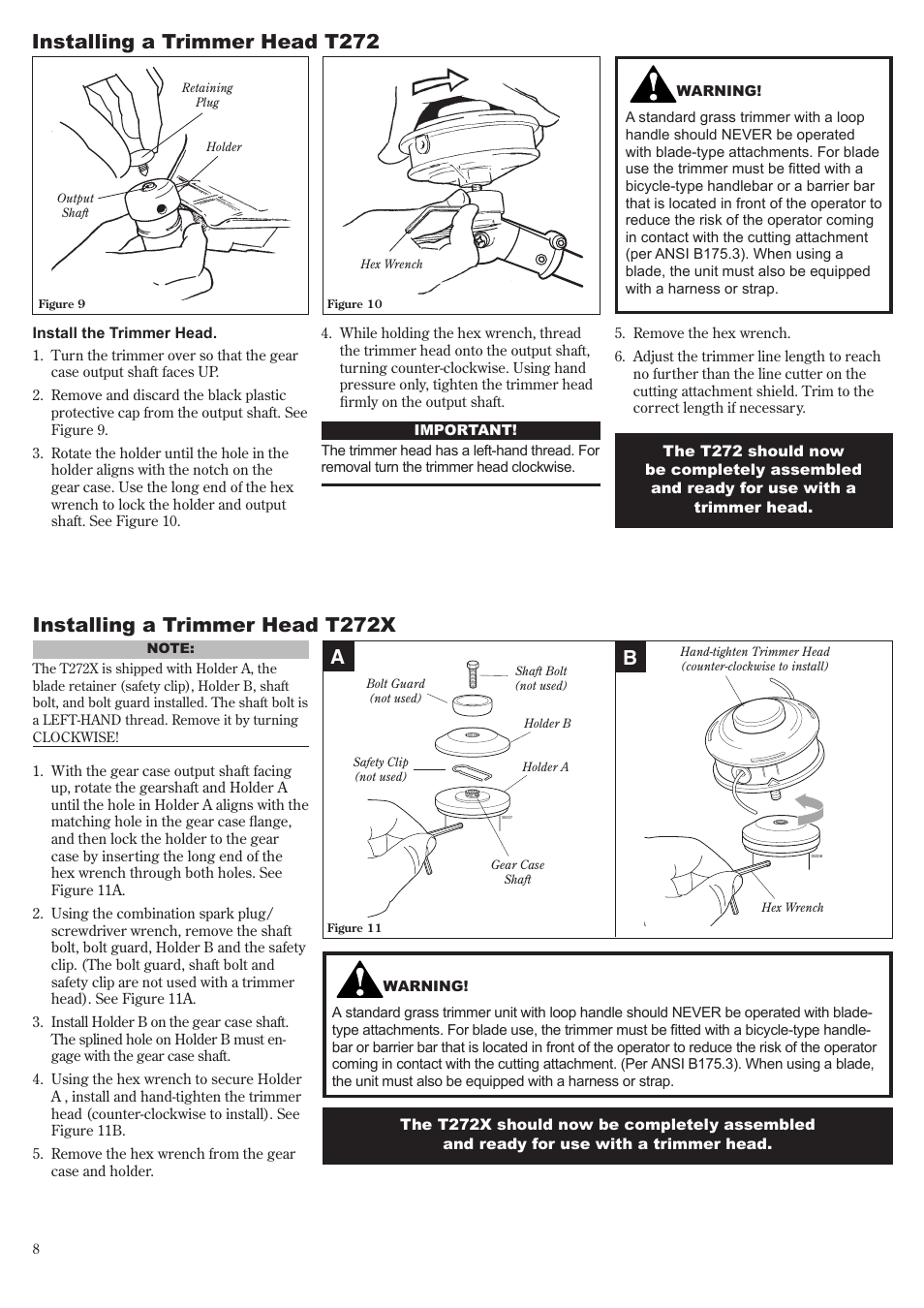 Installing a trimmer head t272x, Installing a trimmer head t272 | Shindaiwa 81010 User Manual | Page 8 / 40