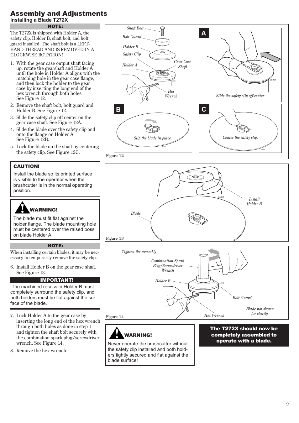 Assembly and adjustments, Ab c | Shindaiwa 81010 User Manual | Page 9 / 40