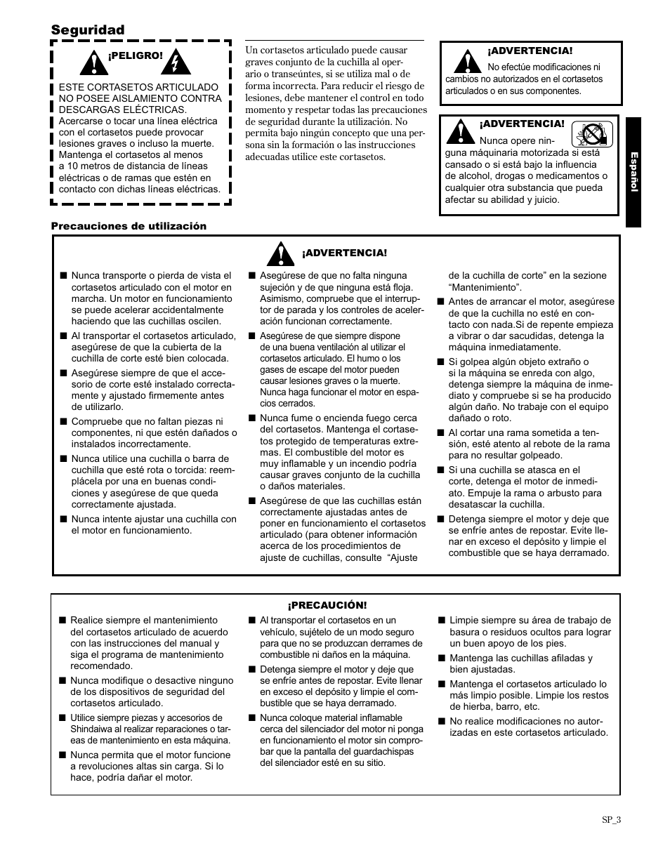 Seguridad | Shindaiwa AHS2510/EVC User Manual | Page 27 / 72
