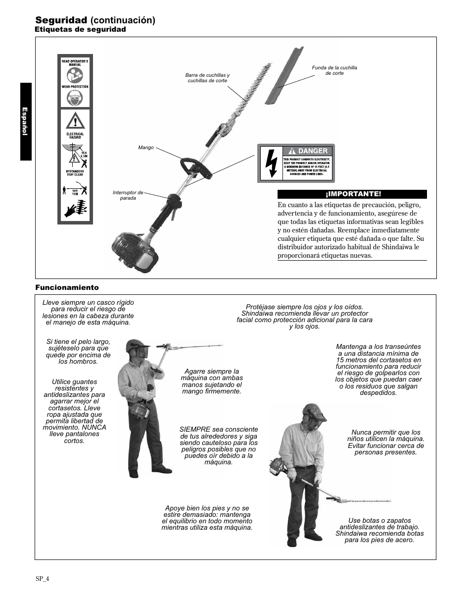 Seguridad (continuación) | Shindaiwa AHS2510/EVC User Manual | Page 28 / 72