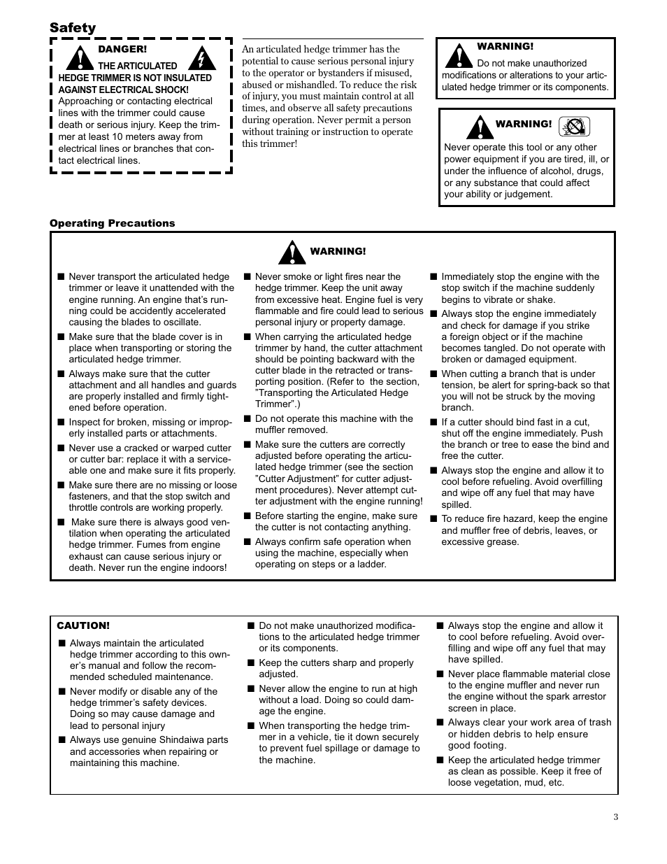 Safety | Shindaiwa AHS2510/EVC User Manual | Page 3 / 72