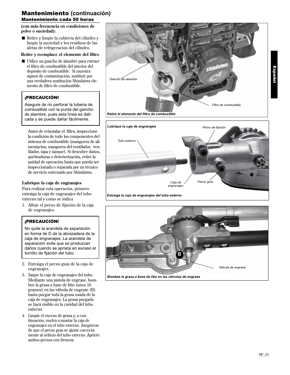 Mantenimiento (continuación) | Shindaiwa AHS2510/EVC User Manual | Page 39 / 72