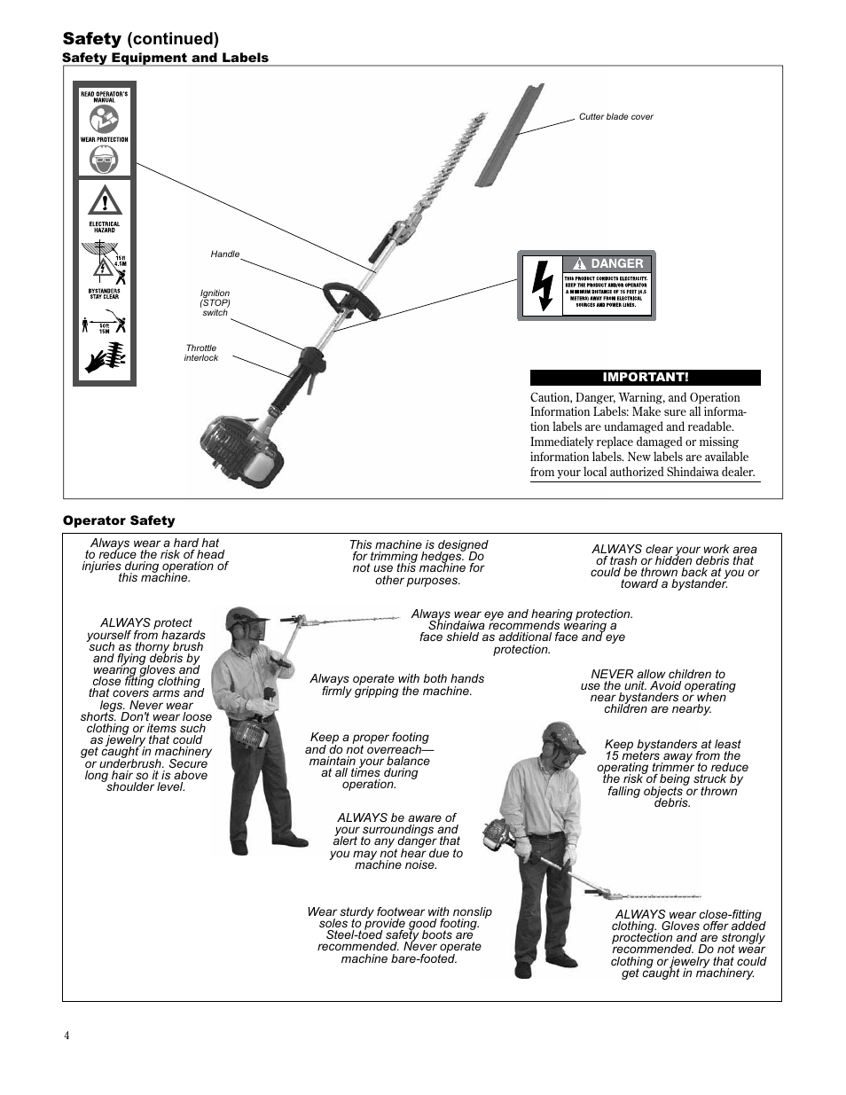 Safety (continued) | Shindaiwa AHS2510/EVC User Manual | Page 4 / 72