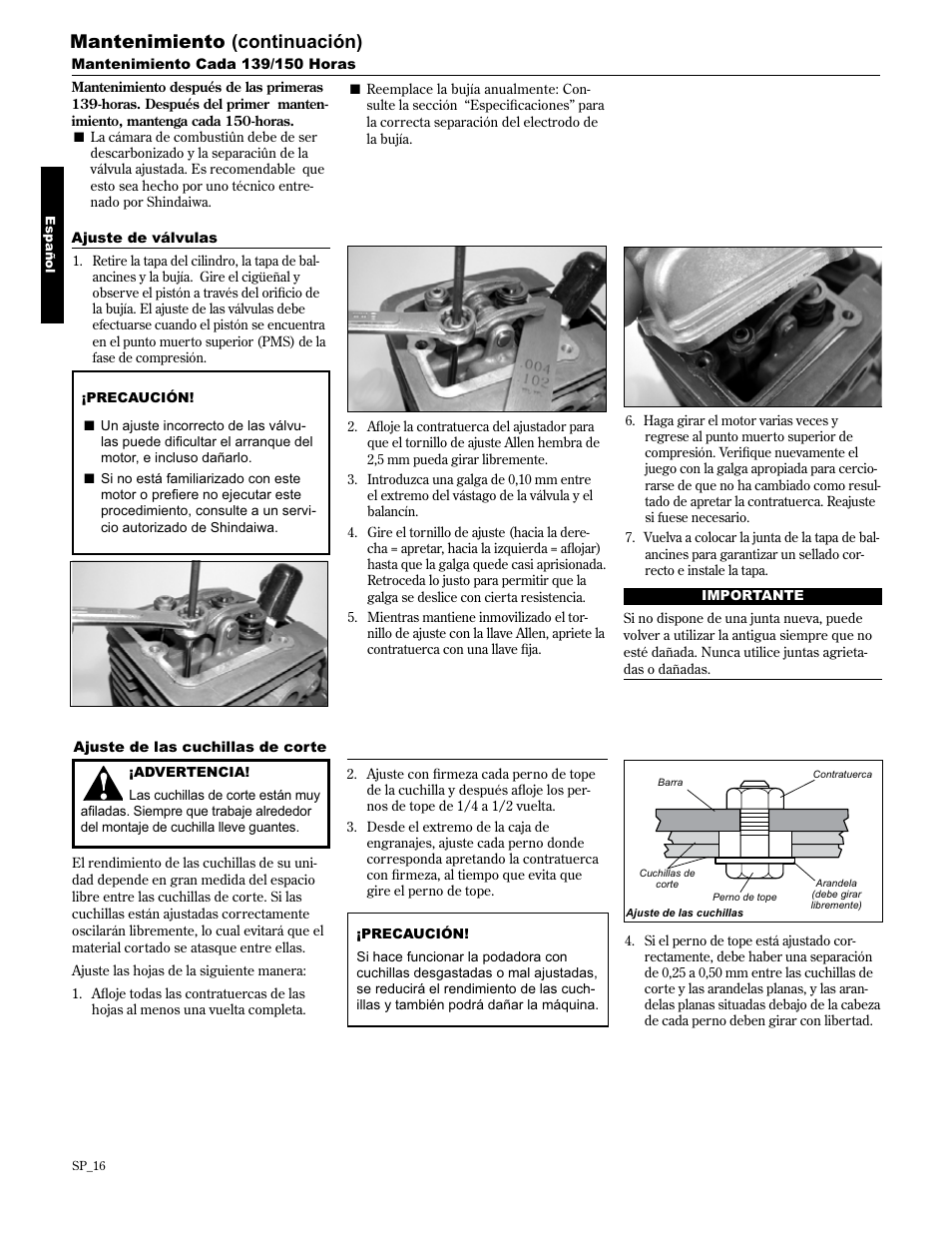 Mantenimiento (continuación) | Shindaiwa AHS2510/EVC User Manual | Page 40 / 72