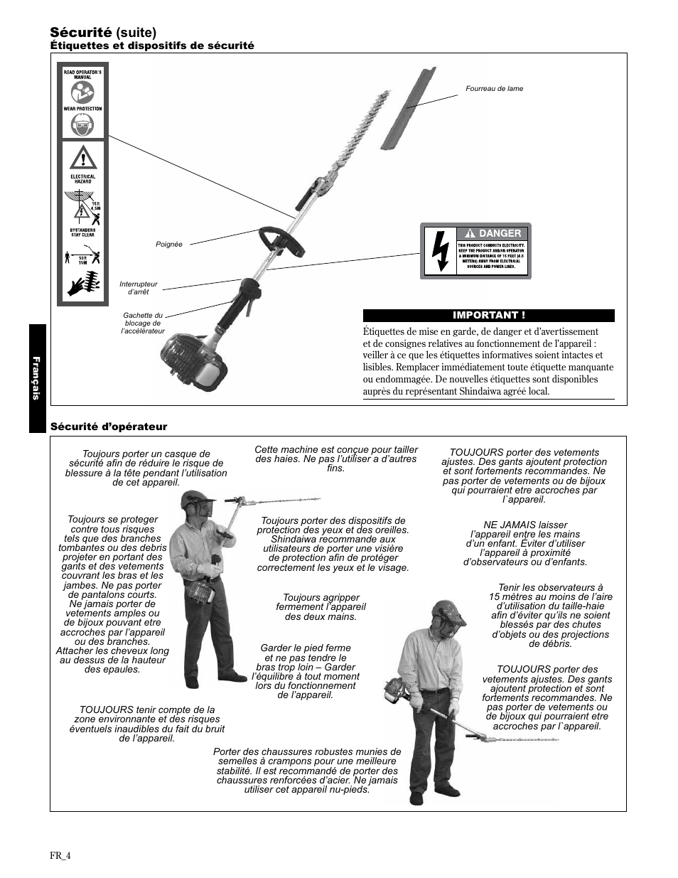 Sécurité (suite) | Shindaiwa AHS2510/EVC User Manual | Page 52 / 72