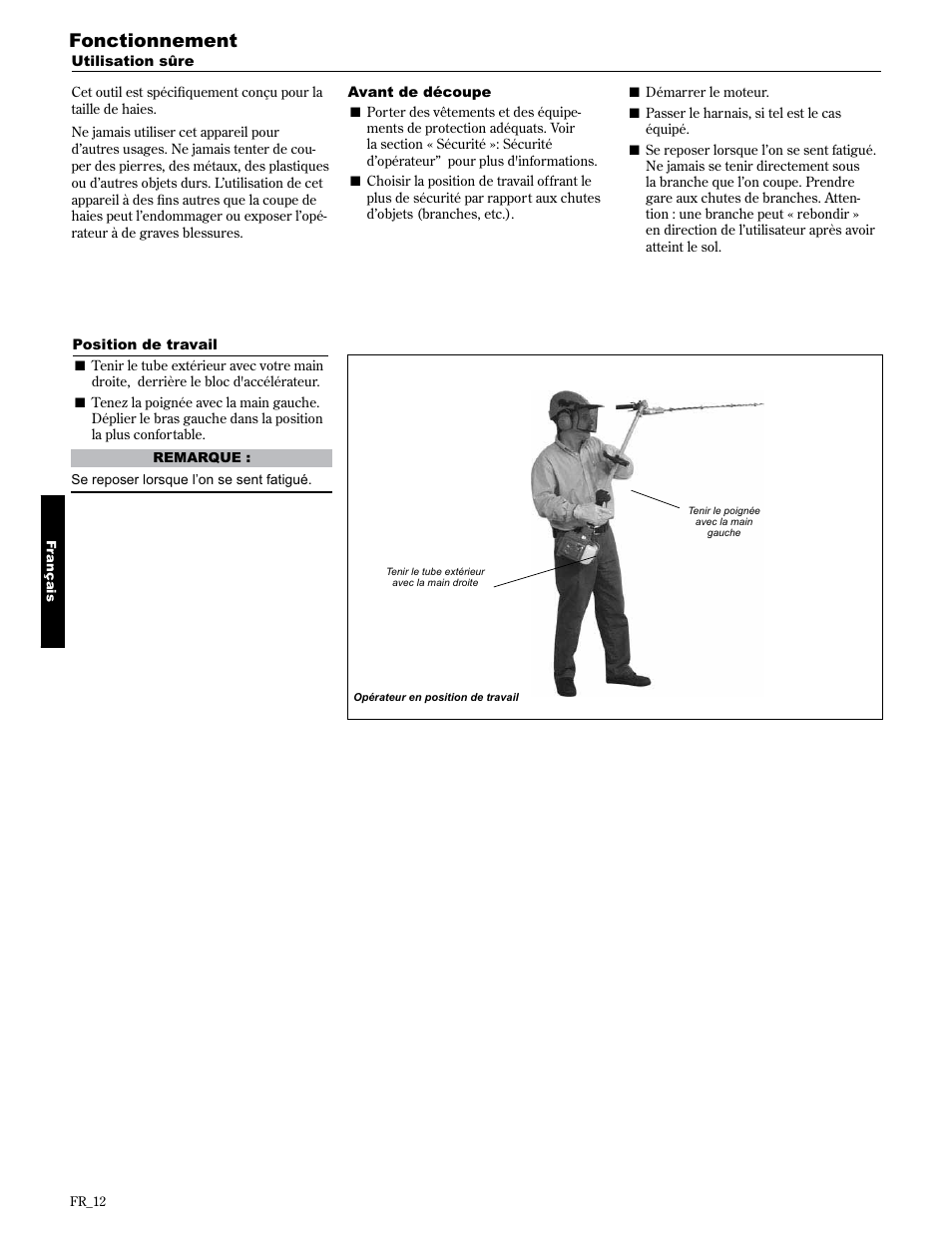 Fonctionnement | Shindaiwa AHS2510/EVC User Manual | Page 60 / 72