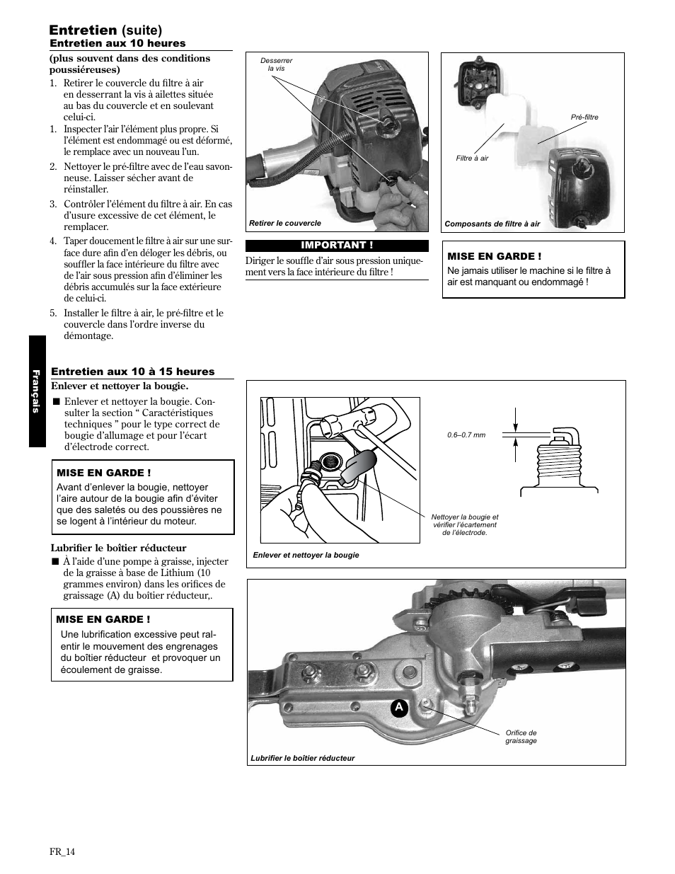 Entretien (suite) | Shindaiwa AHS2510/EVC User Manual | Page 62 / 72