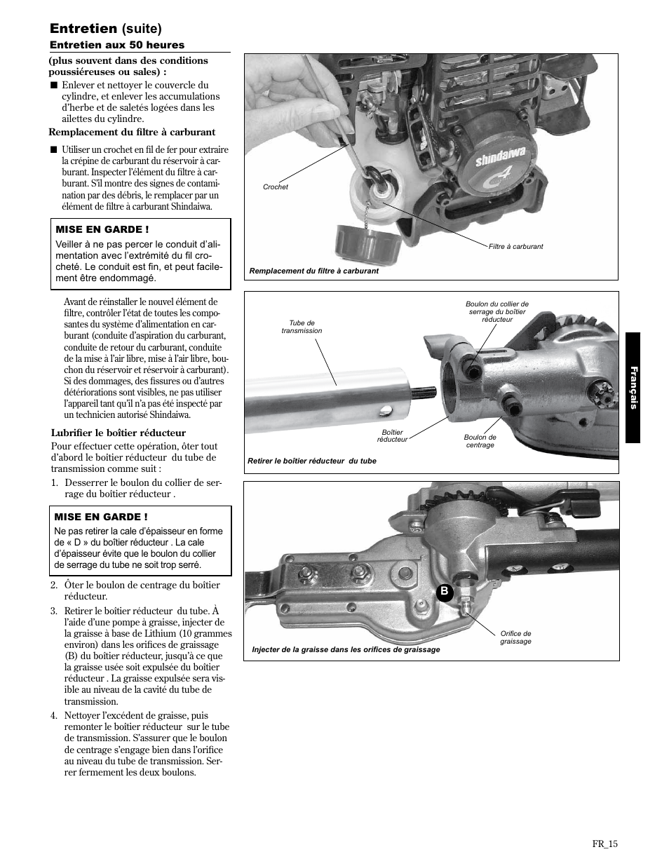 Entretien (suite) | Shindaiwa AHS2510/EVC User Manual | Page 63 / 72