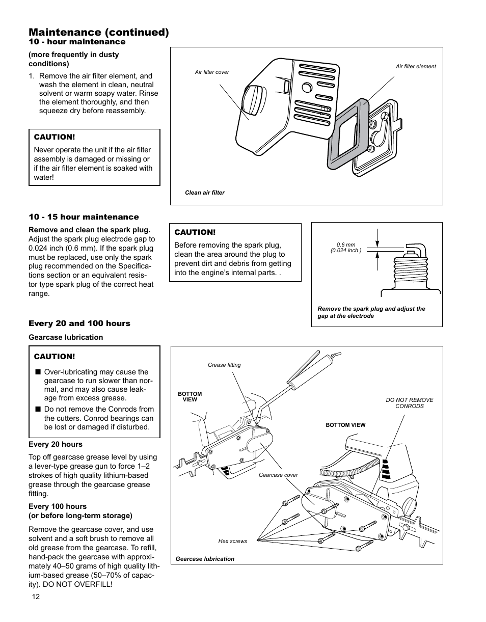 Maintenance (continued) | Shindaiwa X7502862900 User Manual | Page 12 / 24