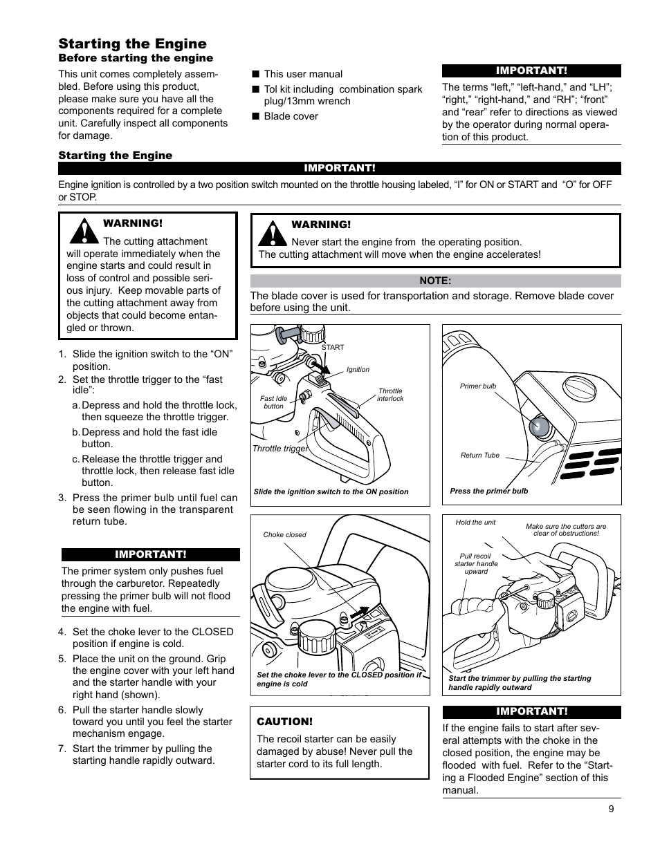 Starting the engine | Shindaiwa X7502862900 User Manual | Page 9 / 24