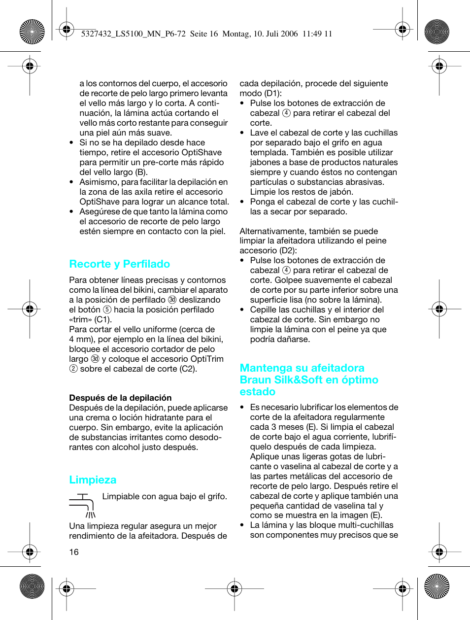 Recorte y perfilado, Limpieza | Braun LS 5100 User Manual | Page 15 / 66