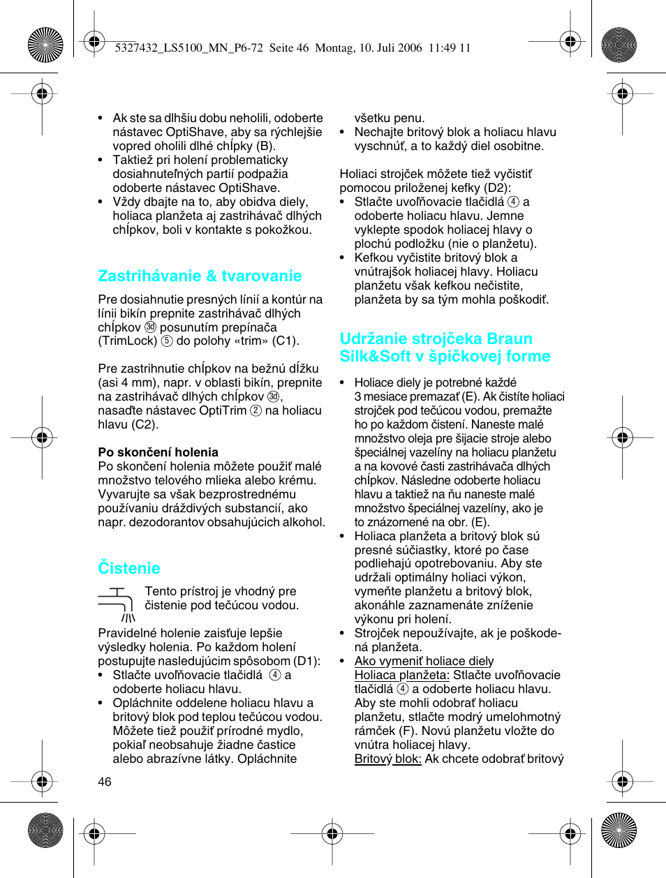 Zastrihávanie & tvarovanie, Âistenie | Braun LS 5100 User Manual | Page 45 / 66