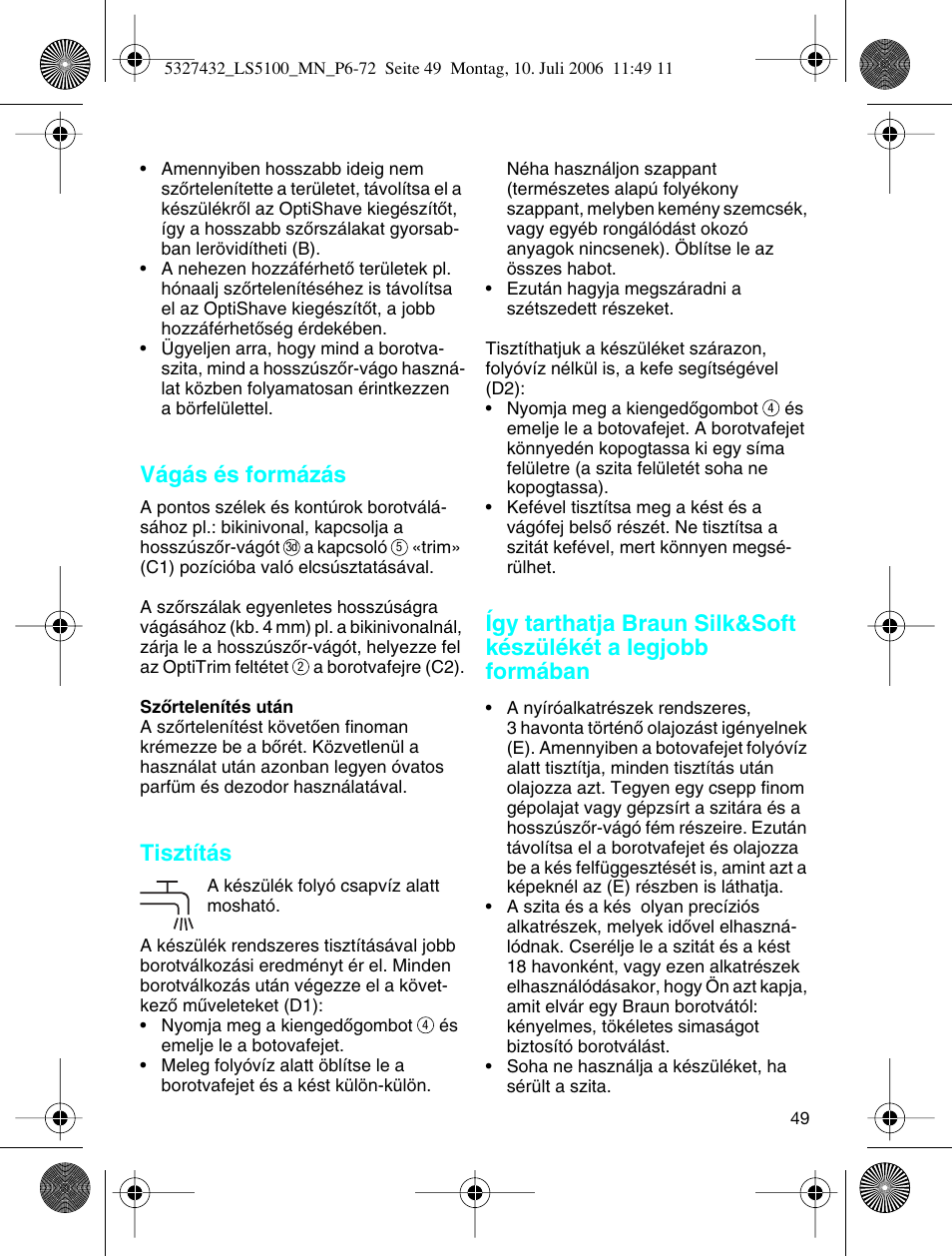 Vágás és formázás, Tisztítás | Braun LS 5100 User Manual | Page 48 / 66