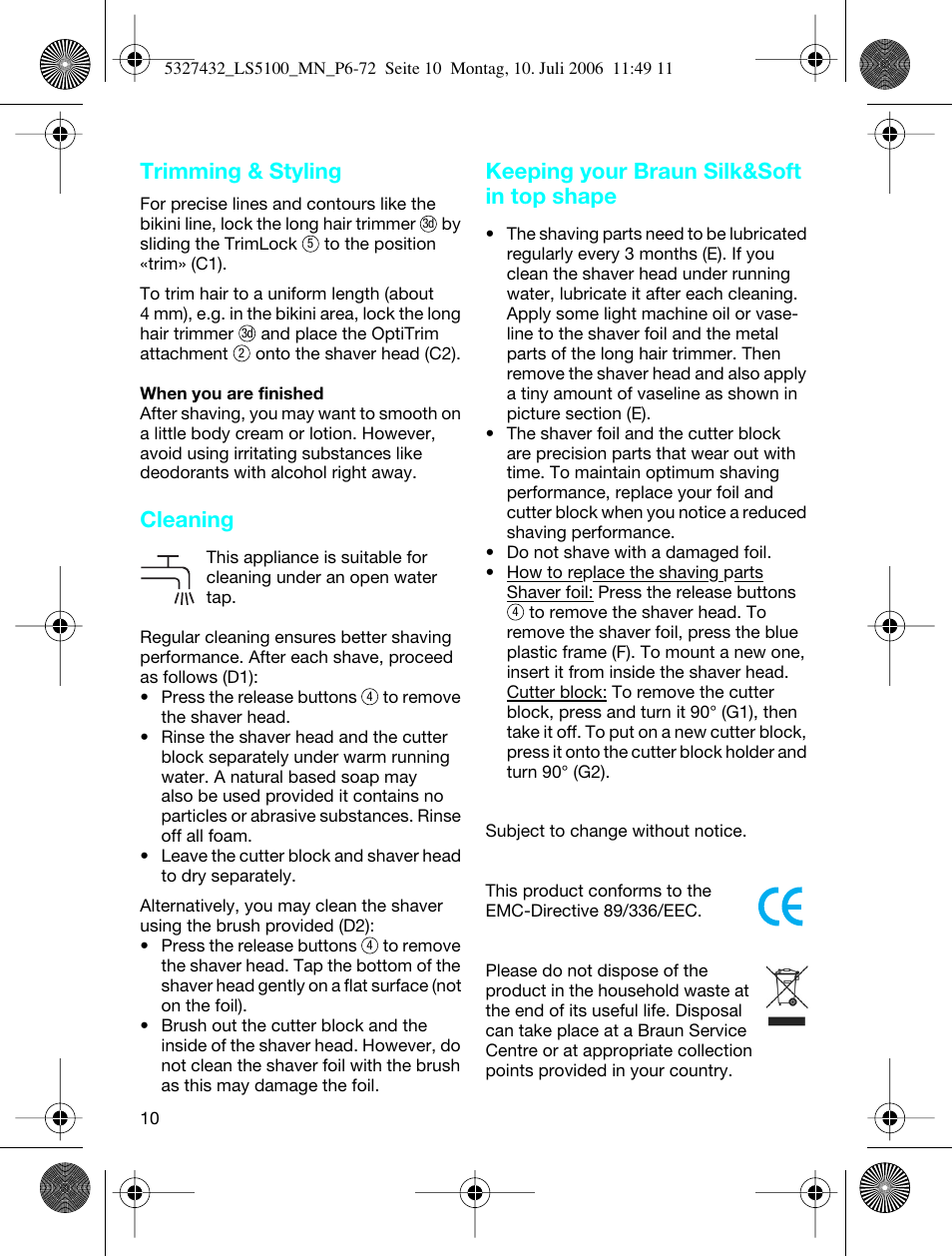 Trimming & styling, Cleaning, Keeping your braun silk&soft in top shape | Braun LS 5100 User Manual | Page 9 / 66