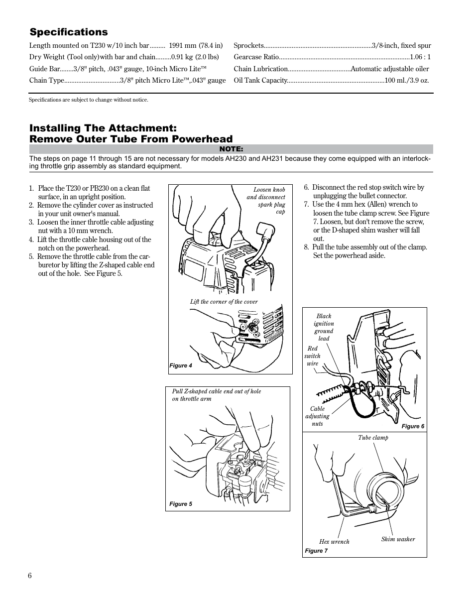 Specifications | Shindaiwa Multipurpose Pole Pruner Attachment 78701 T230 User Manual | Page 6 / 22