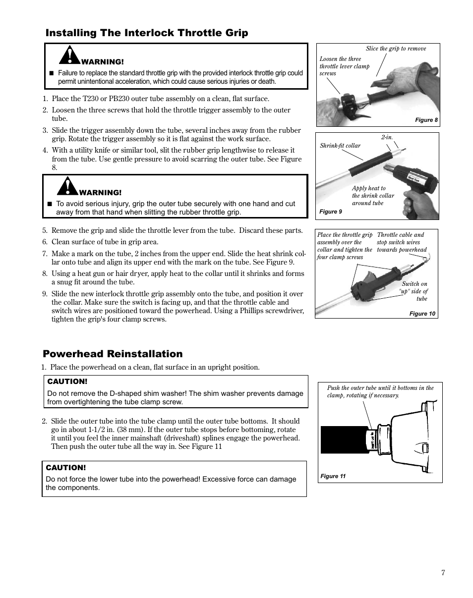 Installing the interlock throttle grip, Powerhead reinstallation | Shindaiwa Multipurpose Pole Pruner Attachment 78701 T230 User Manual | Page 7 / 22