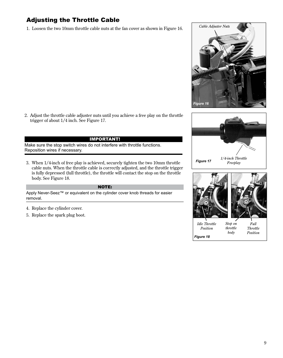 Adjusting the throttle cable | Shindaiwa Multipurpose Pole Pruner Attachment 78701 T230 User Manual | Page 9 / 22