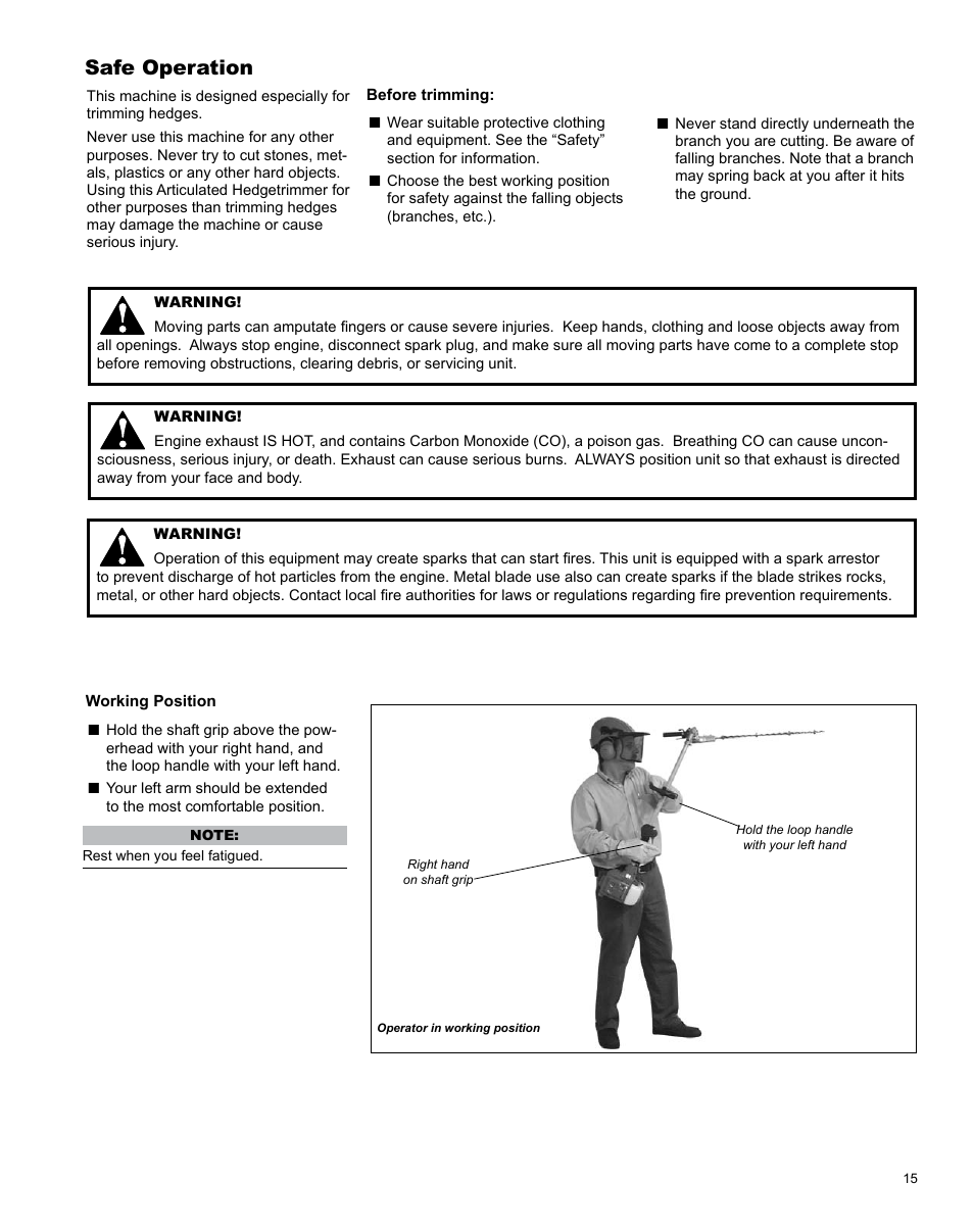 Safe operation | Shindaiwa Articulated Hedge AHS242 User Manual | Page 15 / 28