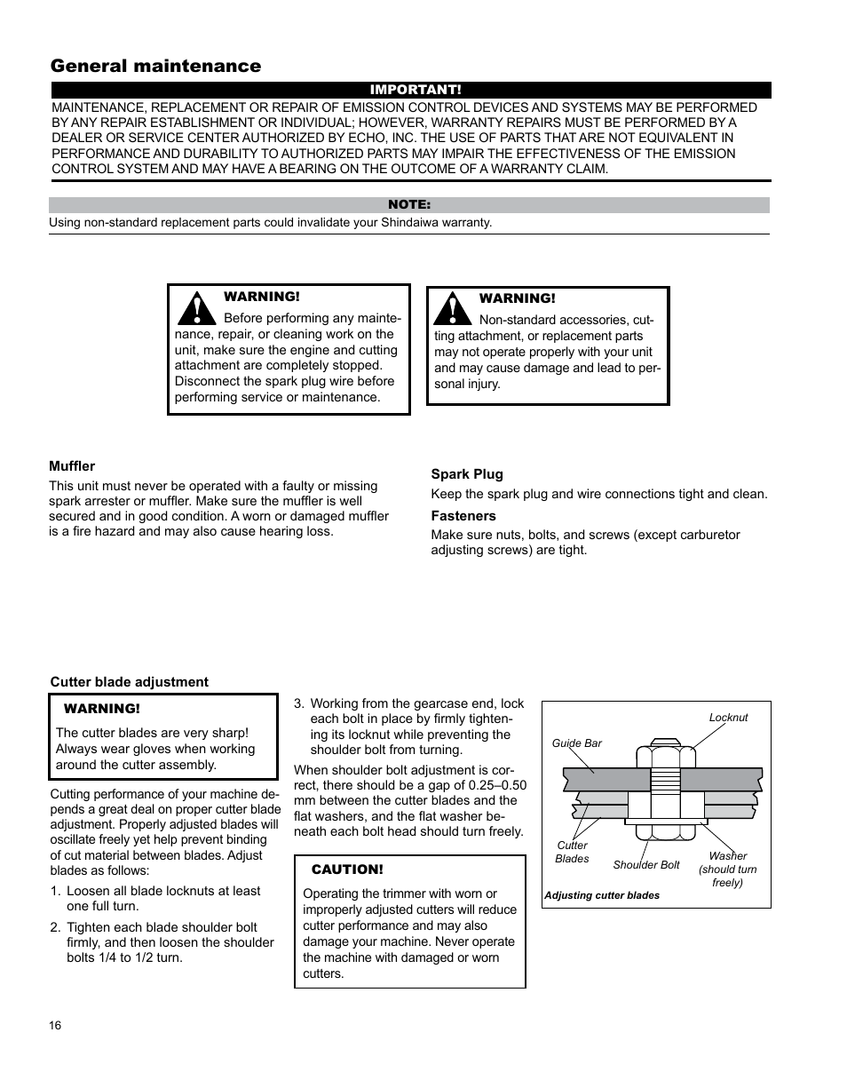 General maintenance | Shindaiwa Articulated Hedge AHS242 User Manual | Page 16 / 28