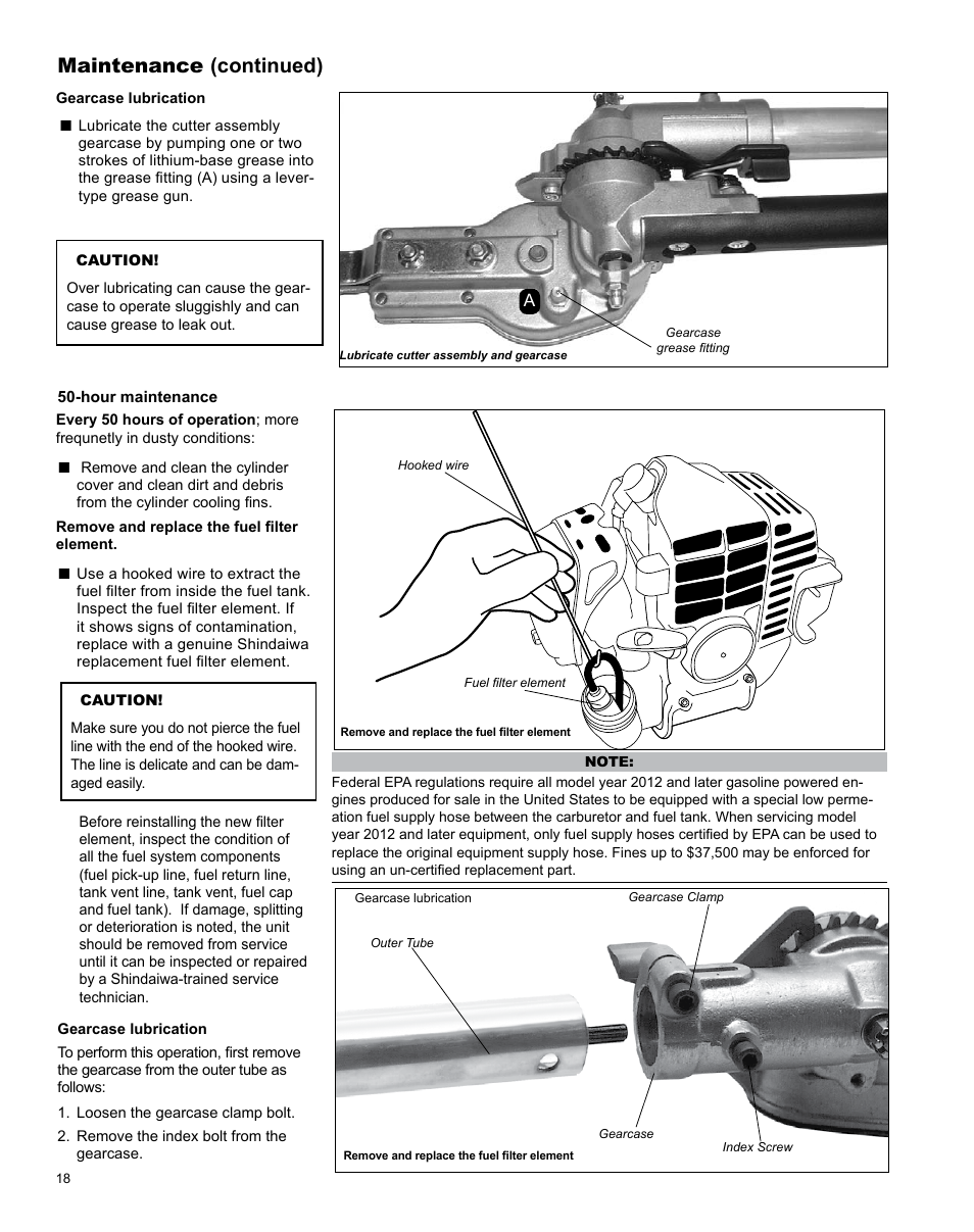 Maintenance (continued) | Shindaiwa Articulated Hedge AHS242 User Manual | Page 18 / 28