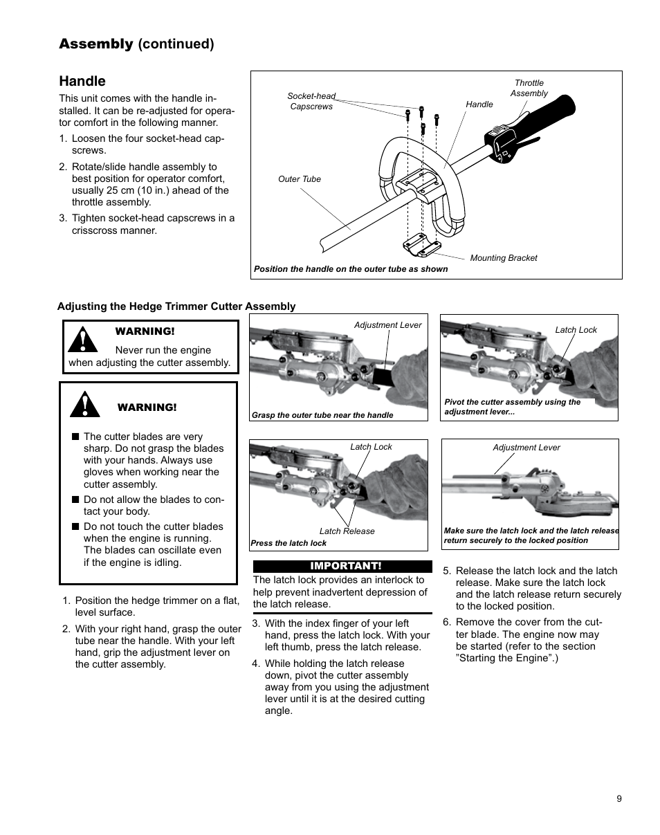 Handle, Assembly (continued) | Shindaiwa Articulated Hedge AHS242 User Manual | Page 9 / 28