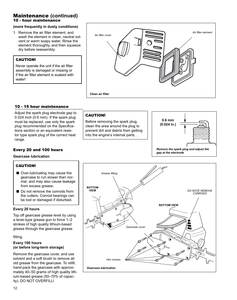 Maintenance (continued) | Shindaiwa X7502863700 User Manual | Page 12 / 24