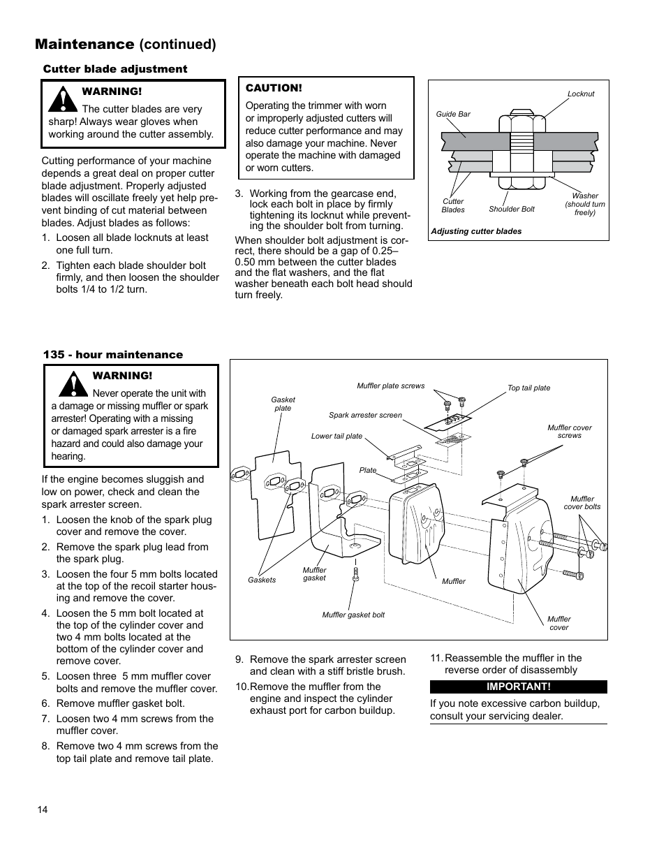 Maintenance (continued) | Shindaiwa X7502863700 User Manual | Page 14 / 24