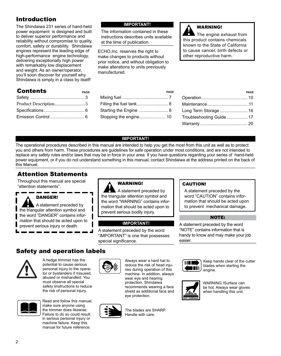 Shindaiwa X7502863700 User Manual | Page 2 / 24