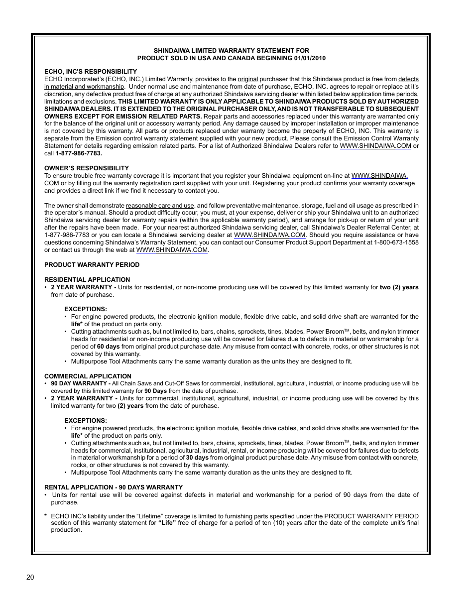 Shindaiwa X7502863700 User Manual | Page 20 / 24