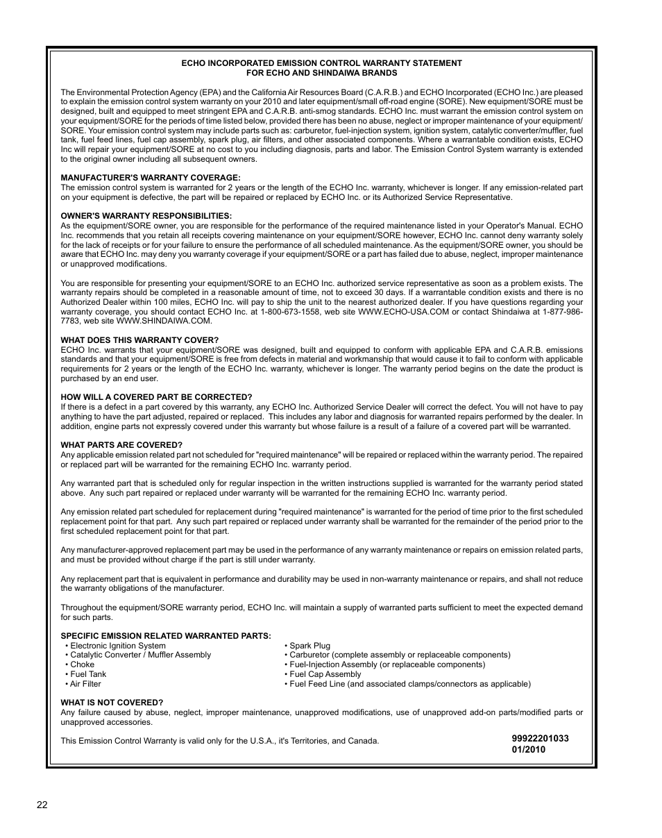 Shindaiwa X7502863700 User Manual | Page 22 / 24