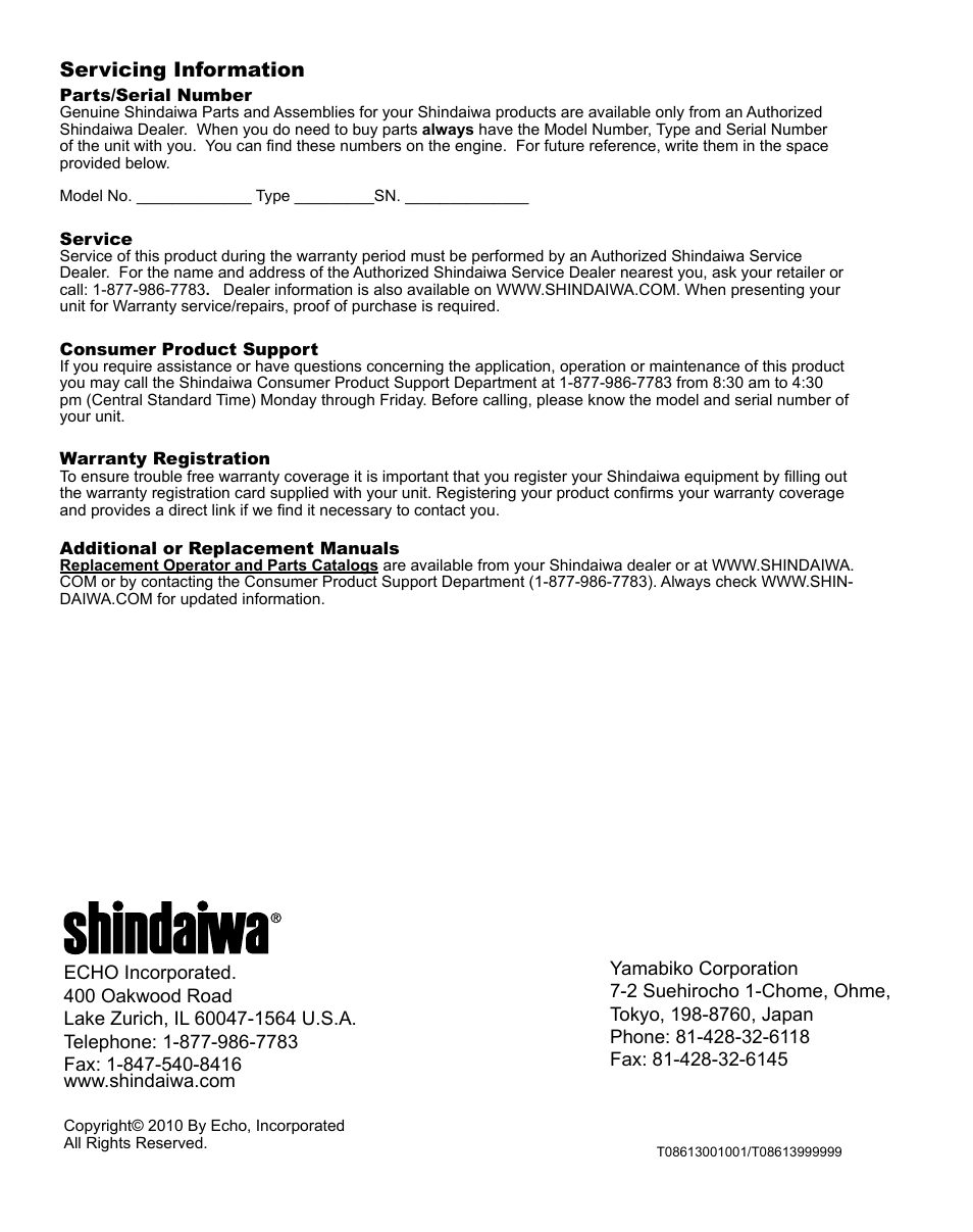 Servicing information | Shindaiwa X7502863700 User Manual | Page 24 / 24