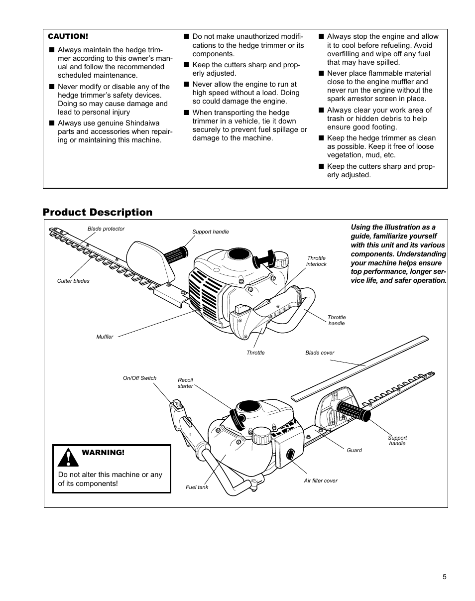 Product description | Shindaiwa X7502863700 User Manual | Page 5 / 24