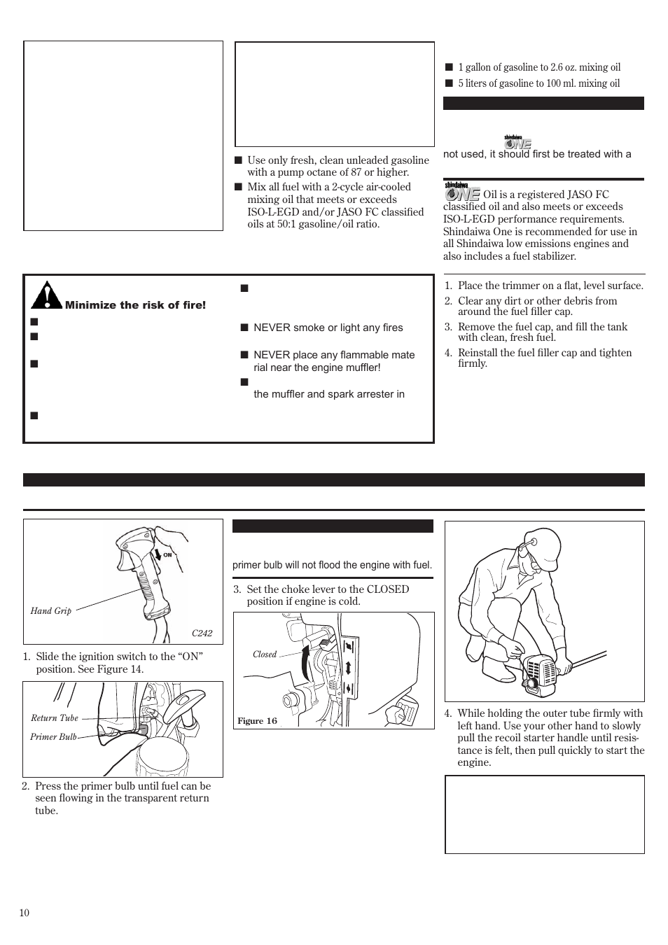 Starting the engine, Mixing fuel, Filling the fuel tank | Shindaiwa 81359 User Manual | Page 10 / 40