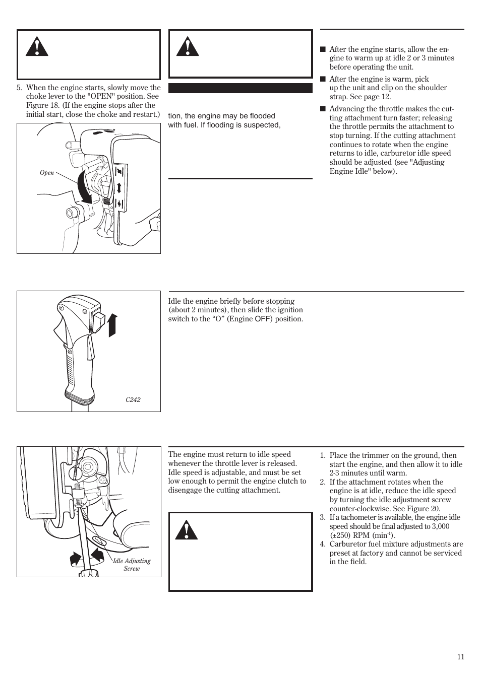 Starting the engine (continued), Stopping the engine adjusting engine idle | Shindaiwa 81359 User Manual | Page 11 / 40