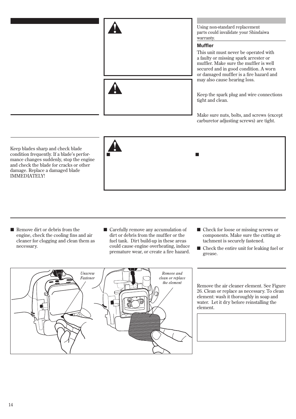 General maintenance, Daily maintenance, Hour maintenance | Shindaiwa 81359 User Manual | Page 14 / 40