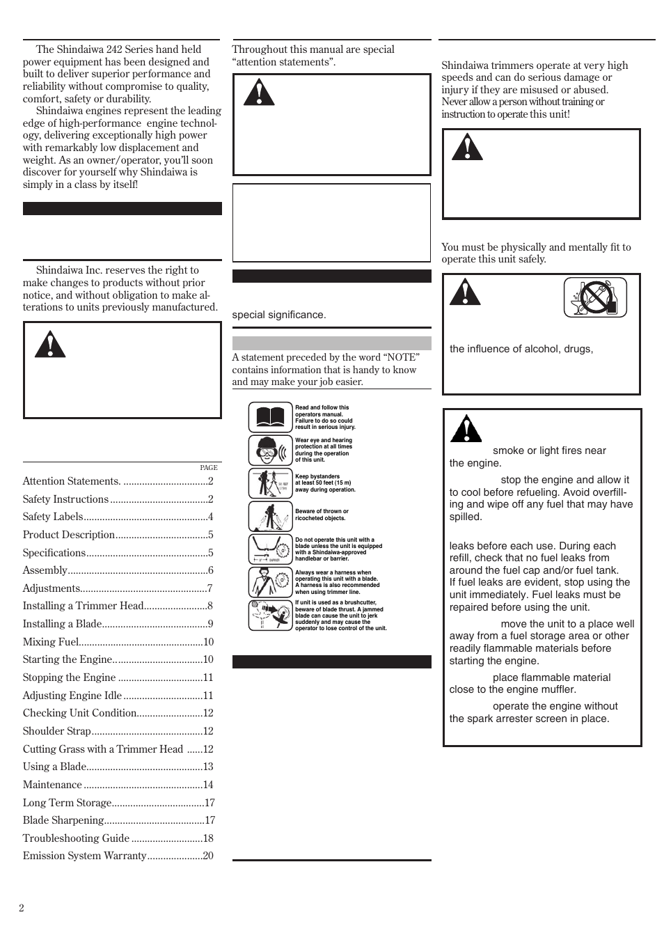 Shindaiwa 81359 User Manual | Page 2 / 40