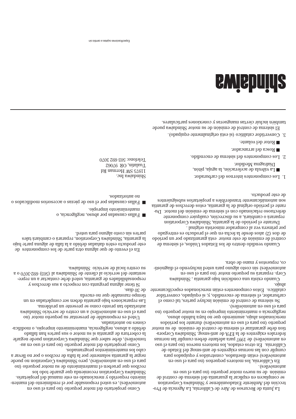 Declar ación de garantía del sistema de emisión | Shindaiwa 81359 User Manual | Page 21 / 40