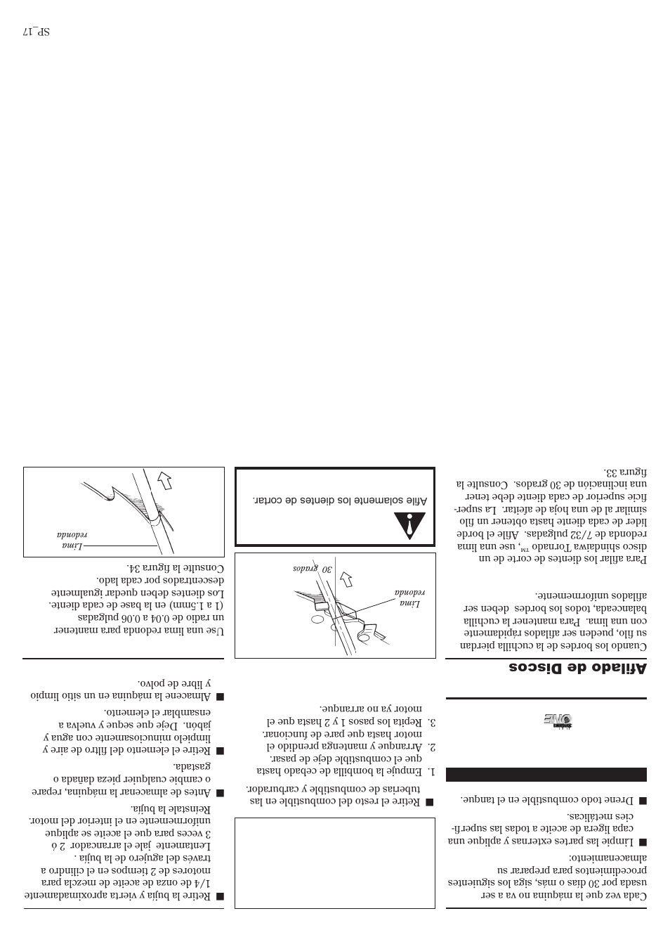 Almacenamiento de largo plaz o, Afilado de discos | Shindaiwa 81359 User Manual | Page 24 / 40