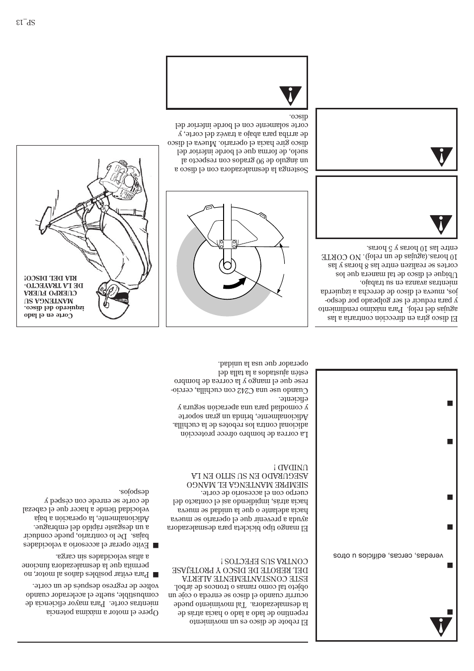 Usando un disco c242, Operando unidades con una cuc hilla | Shindaiwa 81359 User Manual | Page 28 / 40