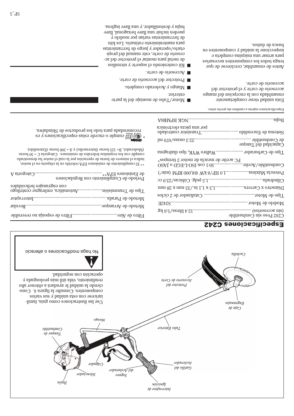 Descripción del producto especificaciones c242 | Shindaiwa 81359 User Manual | Page 36 / 40