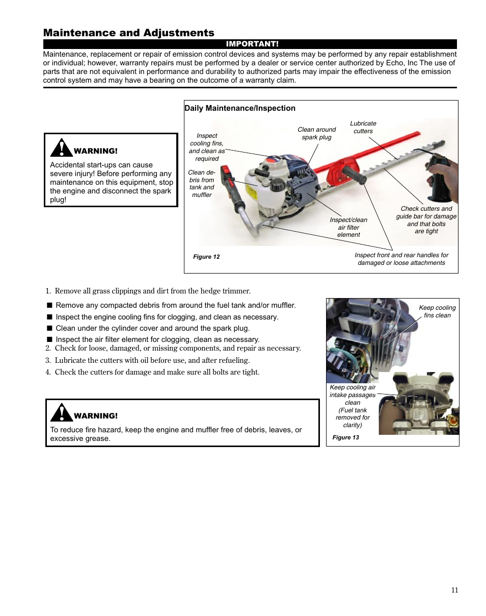 Maintenance and adjustments | Shindaiwa X7502863000 User Manual | Page 11 / 24