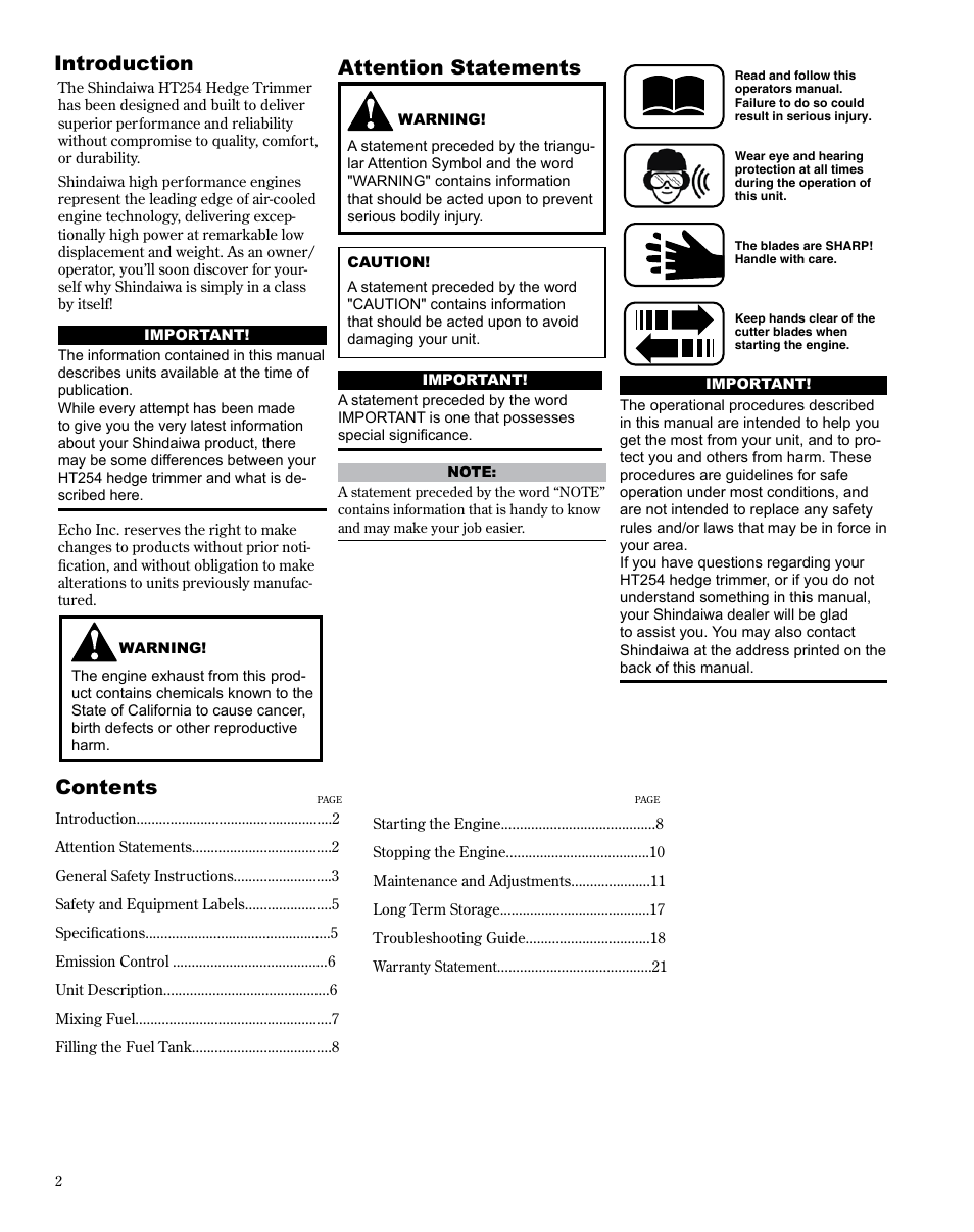 Shindaiwa X7502863000 User Manual | Page 2 / 24