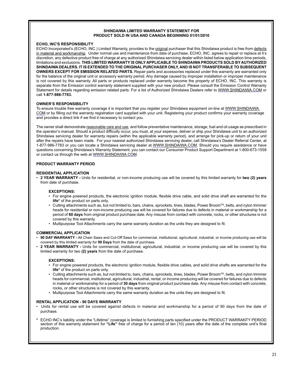 Shindaiwa X7502863000 User Manual | Page 21 / 24