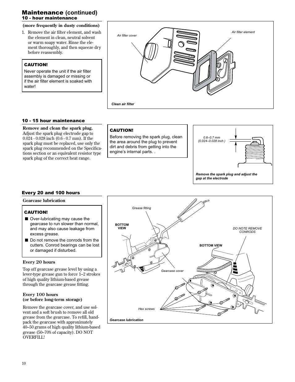 Maintenance (continued) | Shindaiwa 89309 User Manual | Page 10 / 60