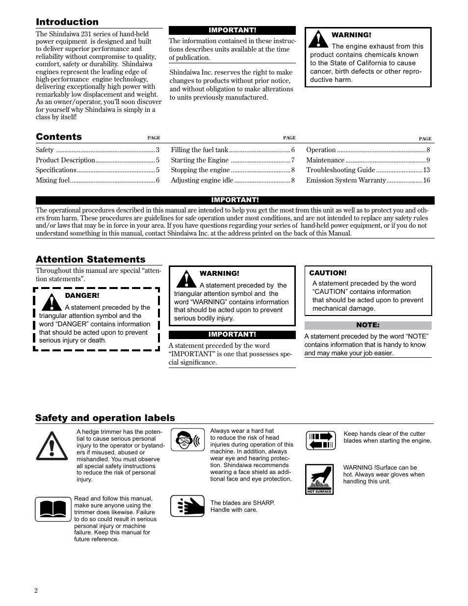 Shindaiwa 89309 User Manual | Page 2 / 60