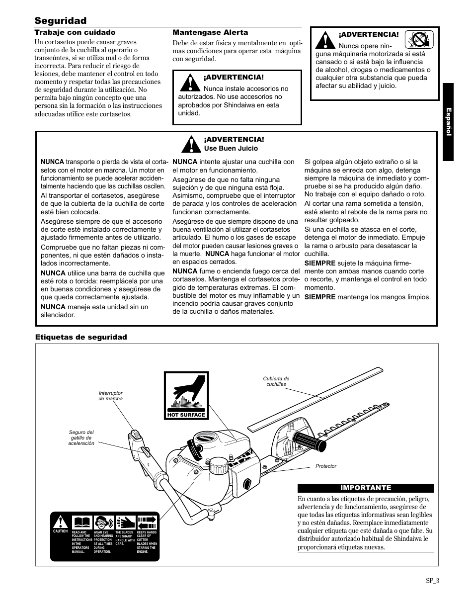 Seguridad | Shindaiwa 89309 User Manual | Page 23 / 60
