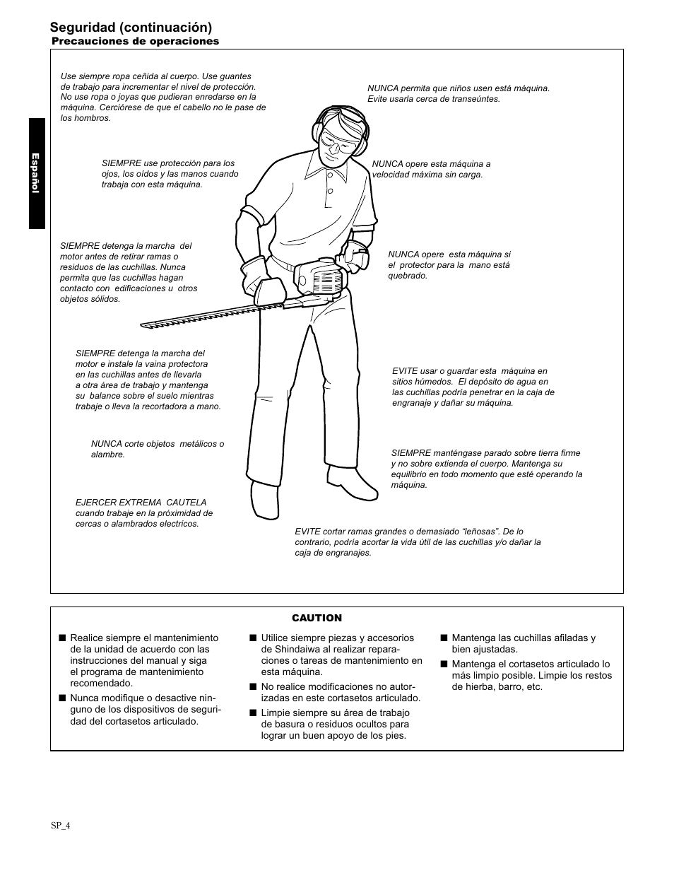 Seguridad (continuación) | Shindaiwa 89309 User Manual | Page 24 / 60